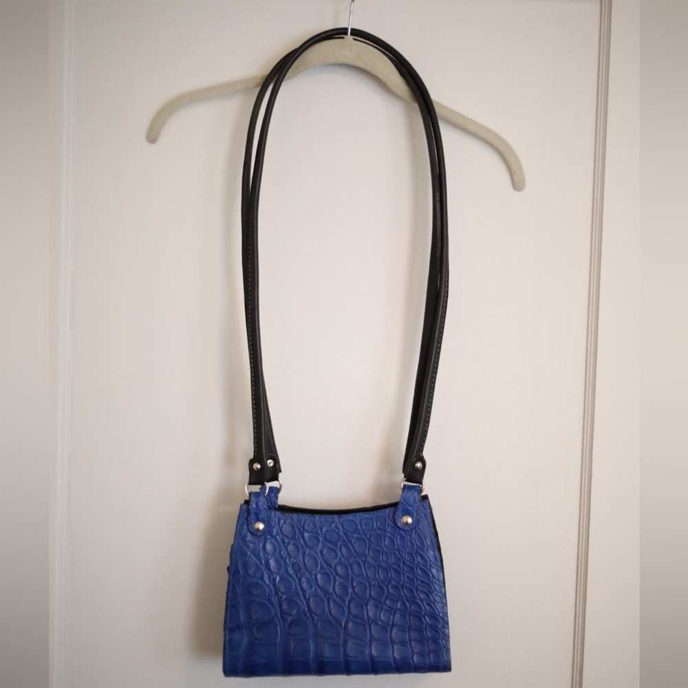 Mid Length Faux Blue and Black alligator purse